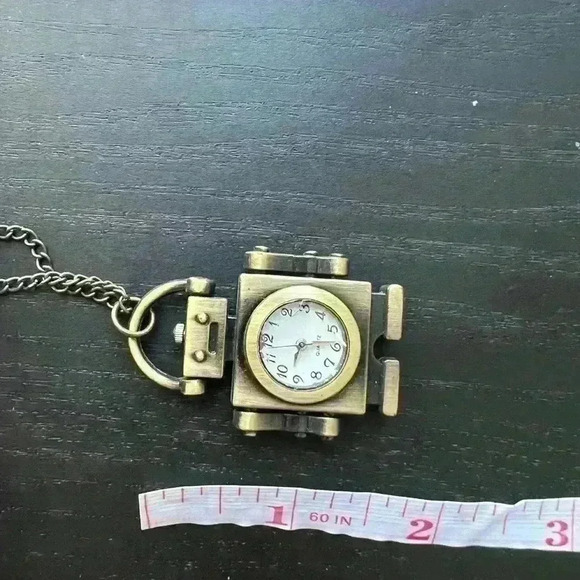 Vintage Retro Y2K Robot Sci-Fi Stainless Cyber Core Steel Clock Hipster Necklace - Picture 7 of 8